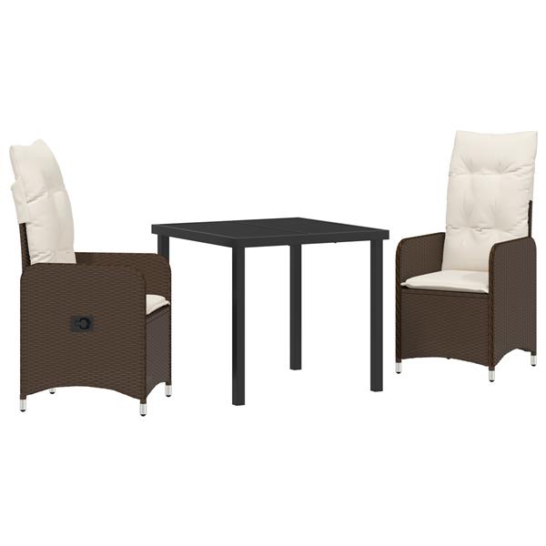 Grote foto vidaxl tuin eetset met kussen 3 pcs bruin poly riet tuin en terras tuinmeubelen