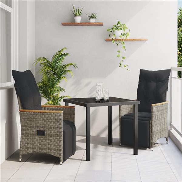 Grote foto vidaxl tuin eetset met kussen 3 pcs grijs poly riet tuin en terras tuinmeubelen