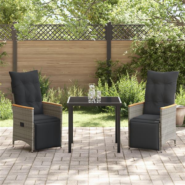 Grote foto vidaxl tuin eetset met kussen 3 pcs grijs poly riet tuin en terras tuinmeubelen