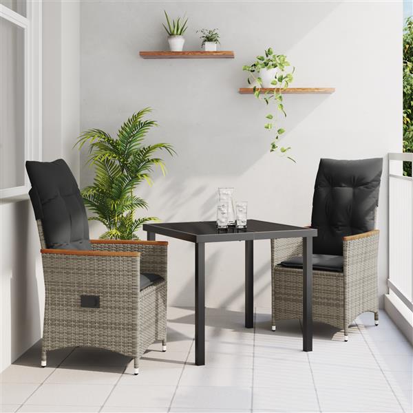 Grote foto vidaxl tuin eetset met kussen 3 pcs grijs poly riet tuin en terras tuinmeubelen