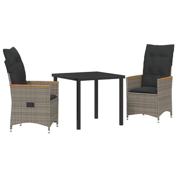 Grote foto vidaxl tuin eetset met kussen 3 pcs grijs poly riet tuin en terras tuinmeubelen