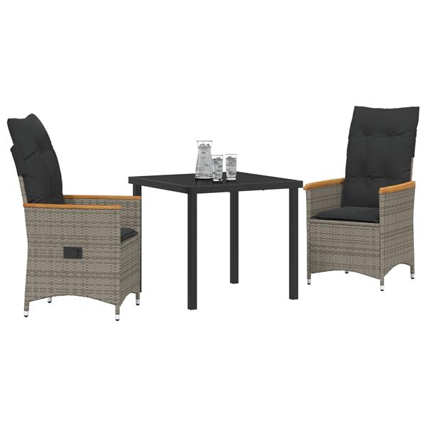Grote foto vidaxl tuin eetset met kussen 3 pcs grijs poly riet tuin en terras tuinmeubelen