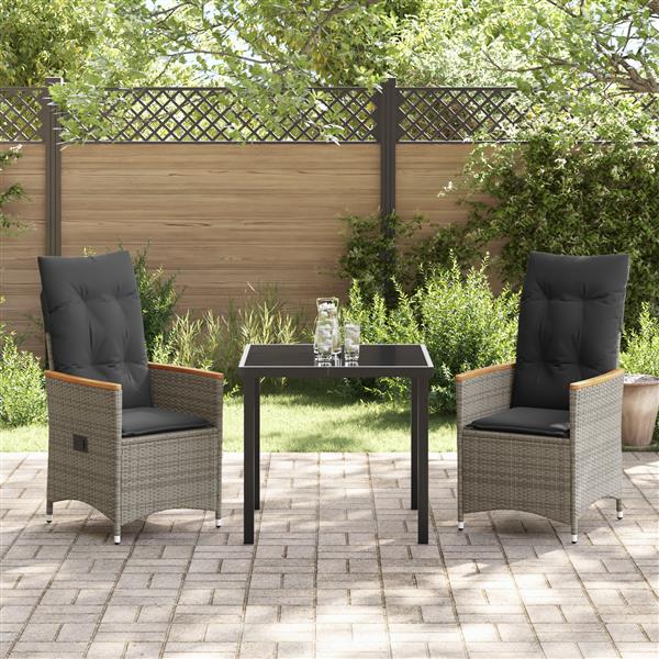 Grote foto vidaxl tuin eetset met kussen 3 pcs grijs poly riet tuin en terras tuinmeubelen