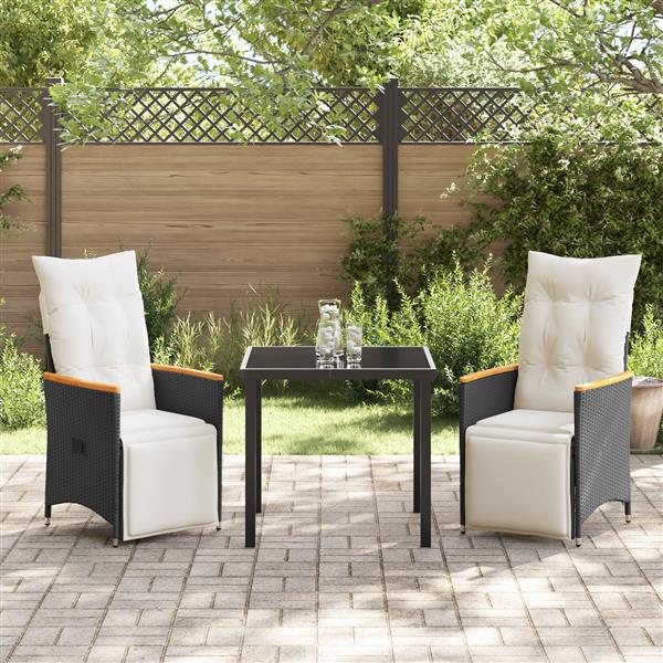Grote foto vidaxl tuin eetset met kussen 3 pcs zwart poly riet tuin en terras tuinmeubelen