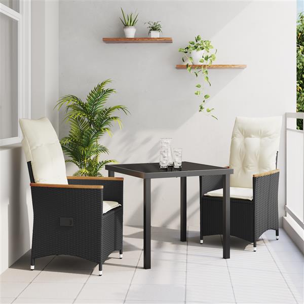 Grote foto vidaxl tuin eetset met kussen 3 pcs zwart poly riet tuin en terras tuinmeubelen