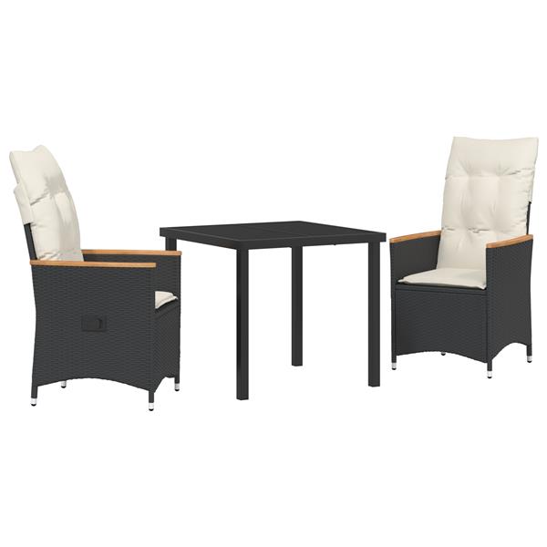 Grote foto vidaxl tuin eetset met kussen 3 pcs zwart poly riet tuin en terras tuinmeubelen