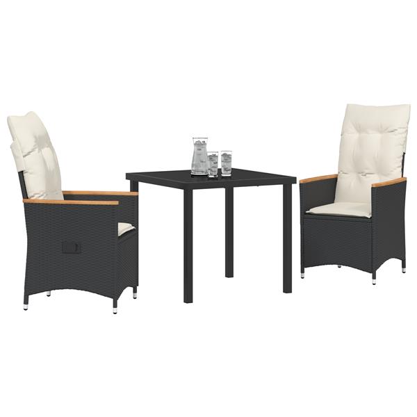 Grote foto vidaxl tuin eetset met kussen 3 pcs zwart poly riet tuin en terras tuinmeubelen