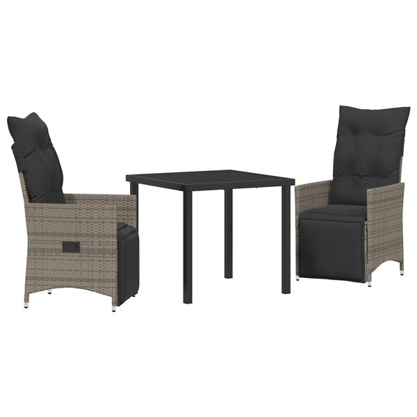 Grote foto vidaxl tuin eetset met kussen 3 pcs grijs poly riet tuin en terras tuinmeubelen