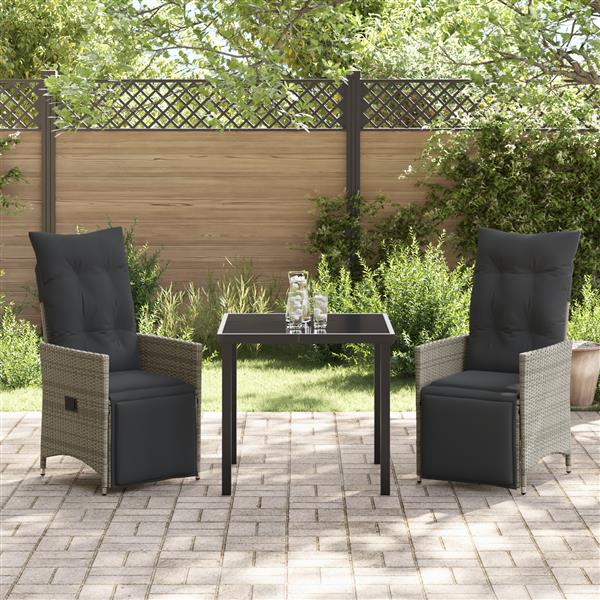 Grote foto vidaxl tuin eetset met kussen 3 pcs grijs poly riet tuin en terras tuinmeubelen