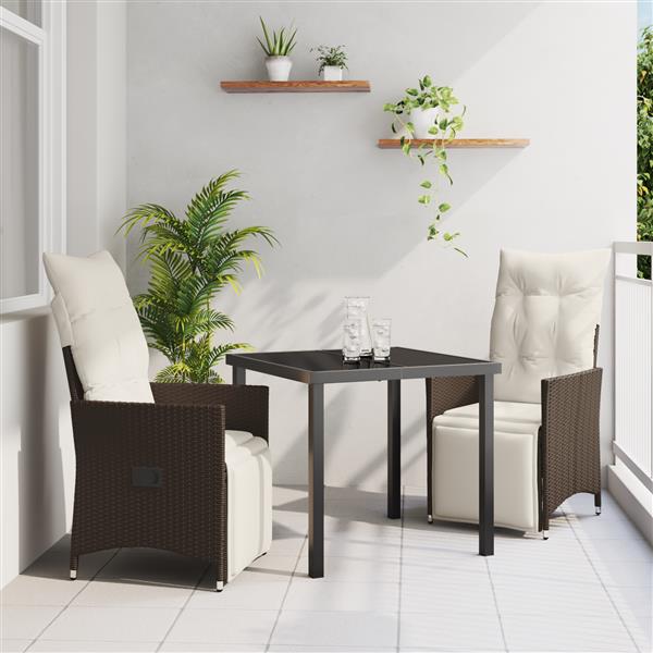 Grote foto vidaxl tuin eetset met kussen 3 pcs bruin poly riet tuin en terras tuinmeubelen
