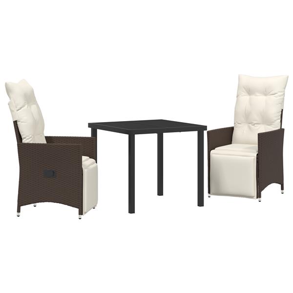 Grote foto vidaxl tuin eetset met kussen 3 pcs bruin poly riet tuin en terras tuinmeubelen