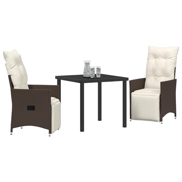 Grote foto vidaxl tuin eetset met kussen 3 pcs bruin poly riet tuin en terras tuinmeubelen