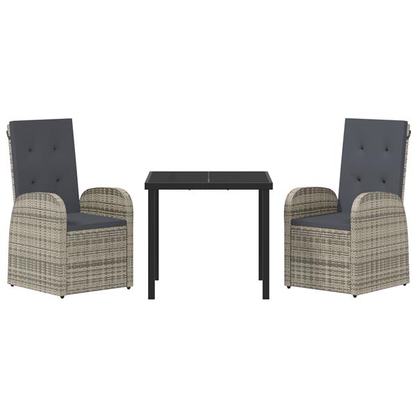 Grote foto vidaxl tuin eetset met kussen 3 pcs grijs poly rattan tuin en terras tuinmeubelen
