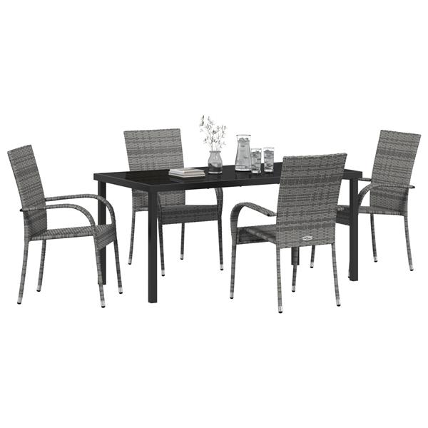 Grote foto vidaxl tuin eetset 5 pcs grijs poly riet tuin en terras tuinmeubelen