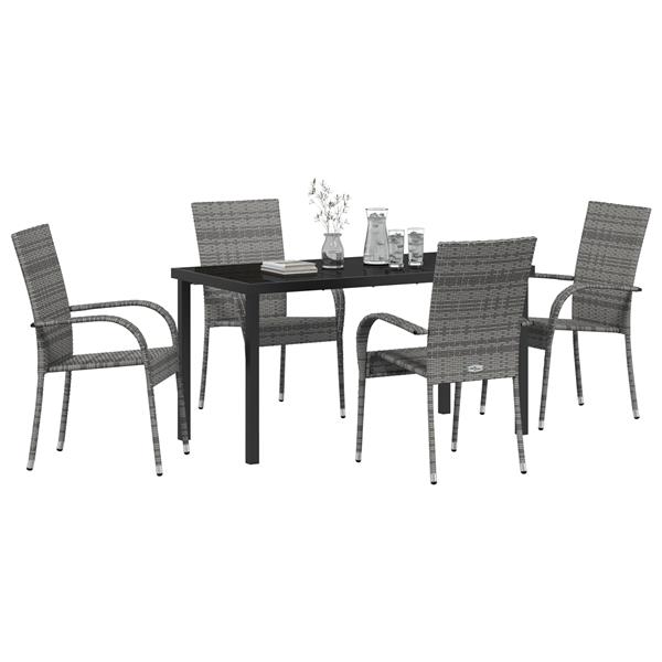 Grote foto vidaxl tuin eetset 5 pcs grijs poly riet tuin en terras tuinmeubelen