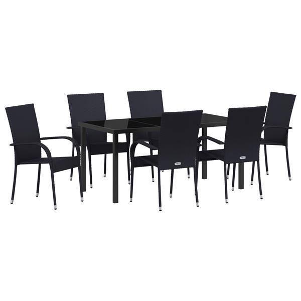 Grote foto vidaxl tuin eetset 7 pcs zwart poly riet tuin en terras tuinmeubelen