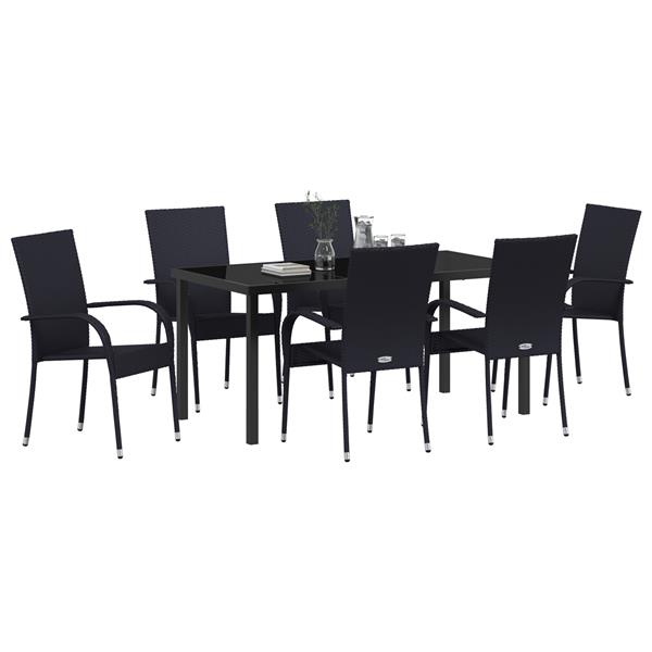 Grote foto vidaxl tuin eetset 7 pcs zwart poly riet tuin en terras tuinmeubelen