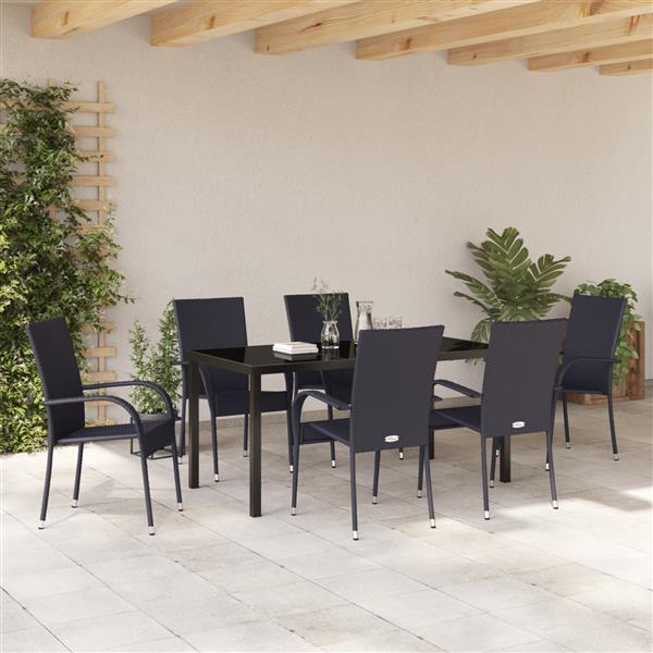 Grote foto vidaxl tuin eetset 7 pcs zwart poly riet tuin en terras tuinmeubelen