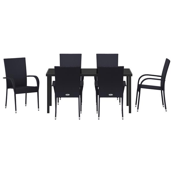Grote foto vidaxl tuin eetset 7 pcs zwart poly riet tuin en terras tuinmeubelen