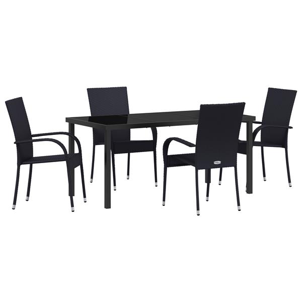 Grote foto vidaxl tuin eetset 5 pcs zwart poly riet tuin en terras tuinmeubelen