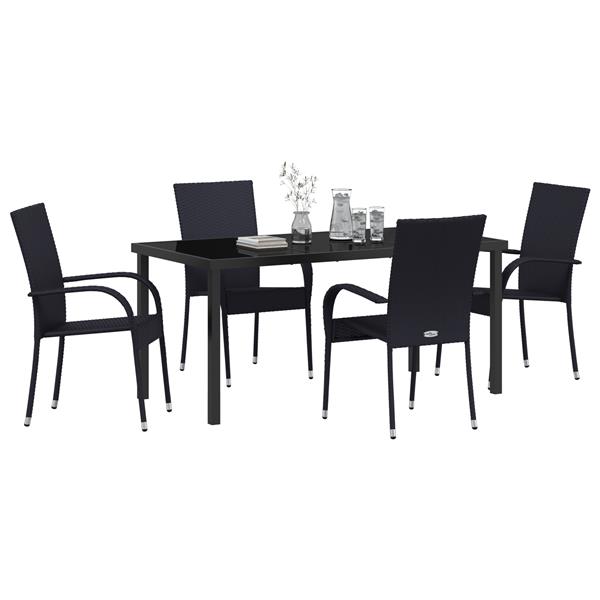 Grote foto vidaxl tuin eetset 5 pcs zwart poly riet tuin en terras tuinmeubelen