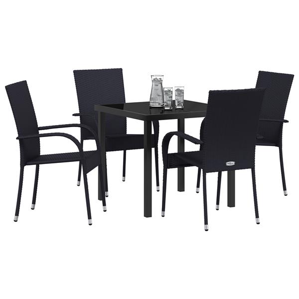 Grote foto vidaxl tuin eetset 5 pcs zwart poly riet tuin en terras tuinmeubelen
