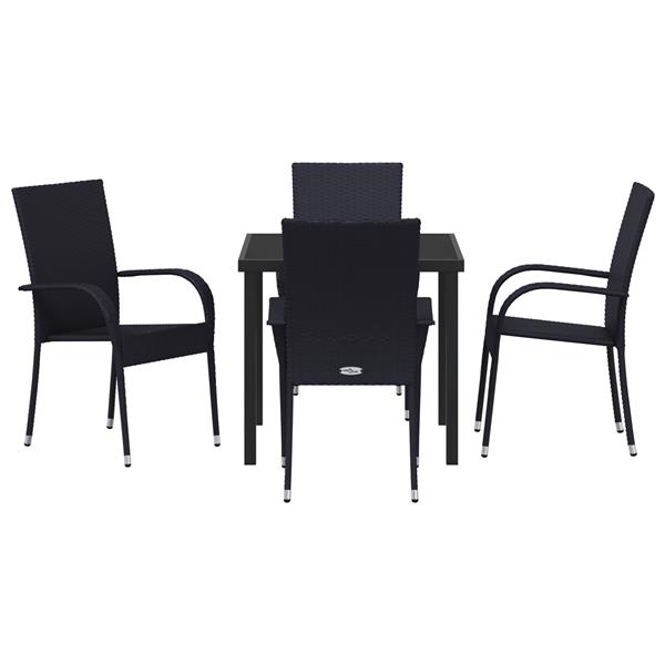Grote foto vidaxl tuin eetset 5 pcs zwart poly riet tuin en terras tuinmeubelen