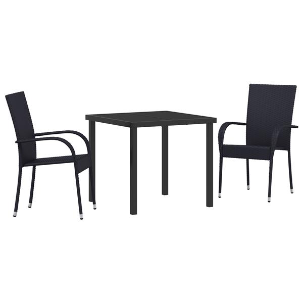 Grote foto vidaxl tuin eetset 3 pcs zwart poly riet tuin en terras tuinmeubelen