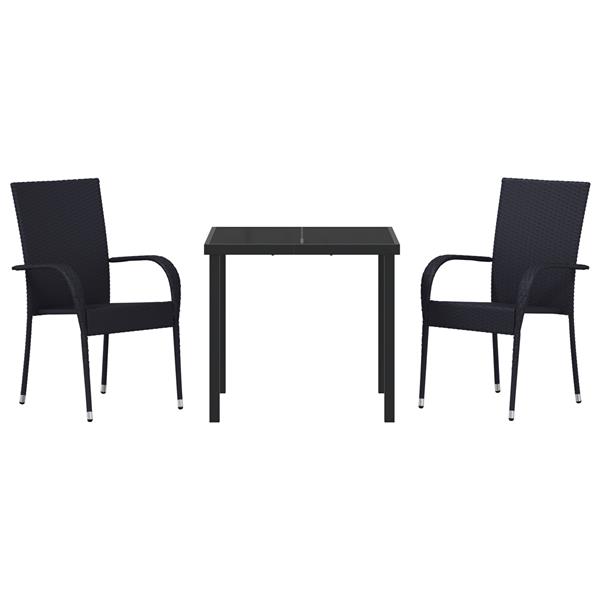 Grote foto vidaxl tuin eetset 3 pcs zwart poly riet tuin en terras tuinmeubelen