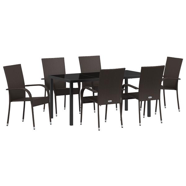 Grote foto vidaxl tuin eetset 7 pcs bruin poly riet tuin en terras tuinmeubelen