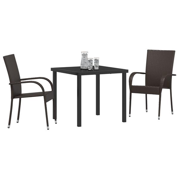 Grote foto vidaxl tuin eetset 3 pcs bruin poly riet tuin en terras tuinmeubelen