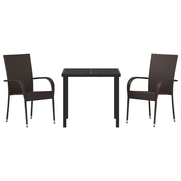 Grote foto vidaxl tuin eetset 3 pcs bruin poly riet tuin en terras tuinmeubelen