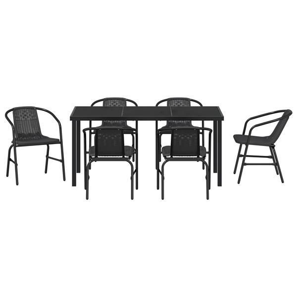 Grote foto vidaxl tuin eetset 7 pcs zwart poly riet tuin en terras tuinmeubelen