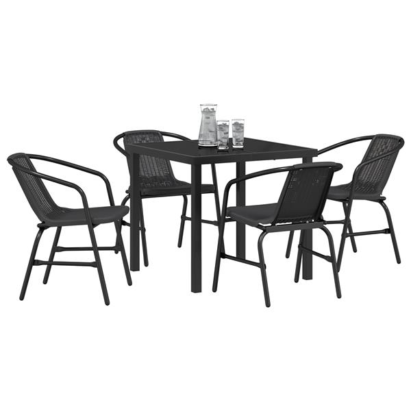 Grote foto vidaxl tuin eetset 5 pcs zwart poly riet tuin en terras tuinmeubelen