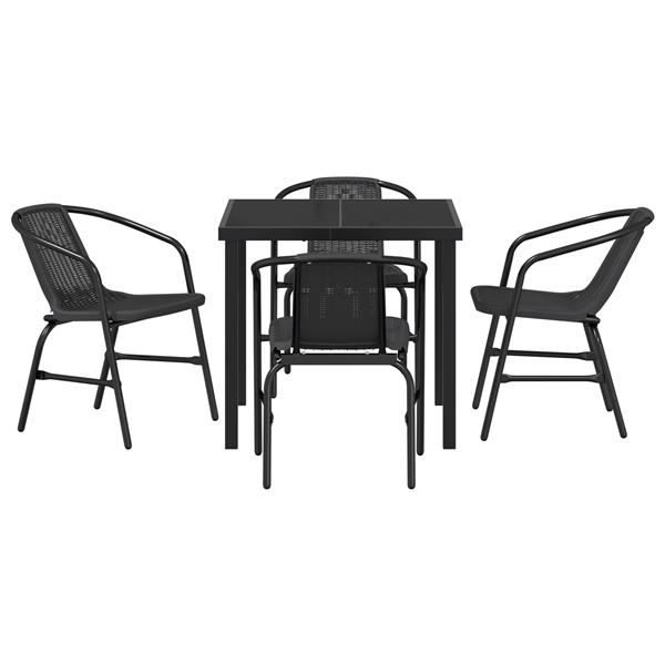 Grote foto vidaxl tuin eetset 5 pcs zwart poly riet tuin en terras tuinmeubelen