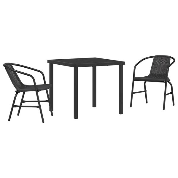 Grote foto vidaxl tuin eetset 3 pcs zwart poly riet tuin en terras tuinmeubelen