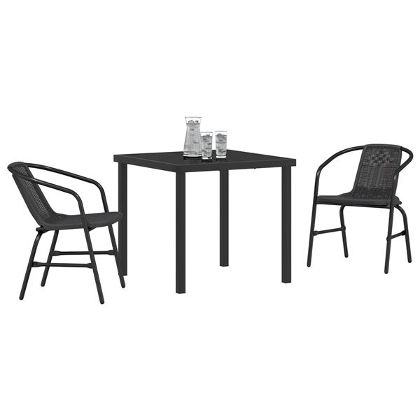 Grote foto vidaxl tuin eetset 3 pcs zwart poly riet tuin en terras tuinmeubelen