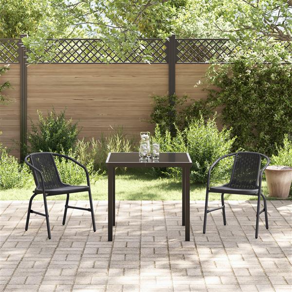Grote foto vidaxl tuin eetset 3 pcs zwart poly riet tuin en terras tuinmeubelen