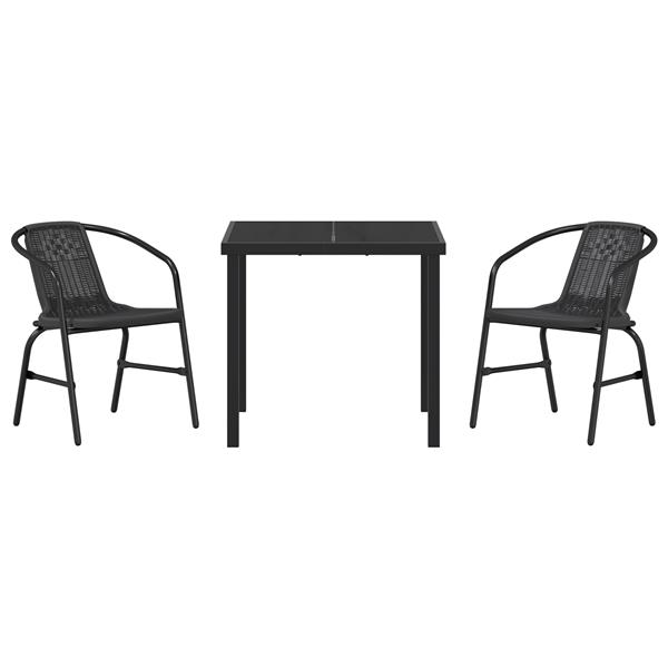 Grote foto vidaxl tuin eetset 3 pcs zwart poly riet tuin en terras tuinmeubelen