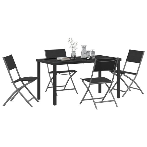 Grote foto vidaxl tuin eetset 5 pcs zwart textilene en staal tuin en terras tuinmeubelen