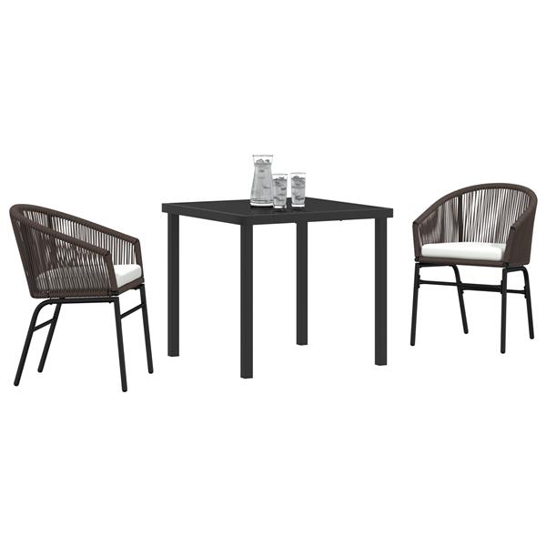 Grote foto vidaxl tuin eetset 3 pcs bruin poly riet tuin en terras tuinmeubelen