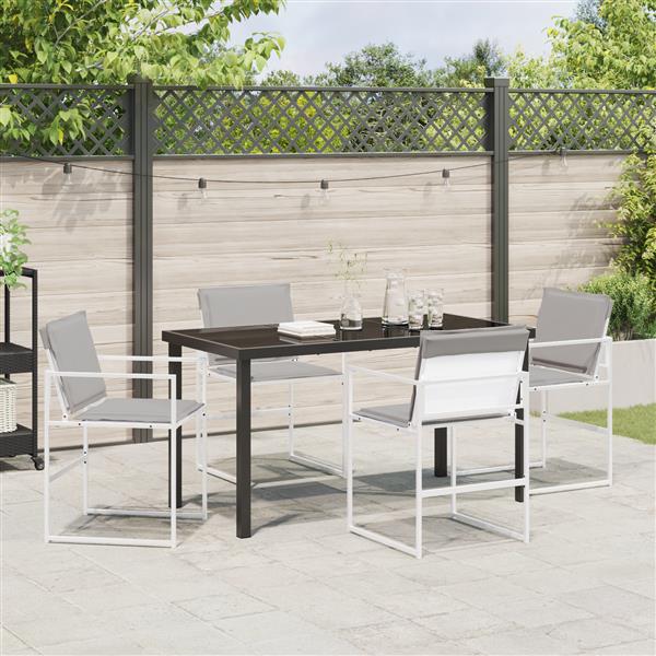 Grote foto vidaxl tuin eetset 5 pcs wit 140 x 70 x 73 cm textilene en staal tuin en terras tuinmeubelen