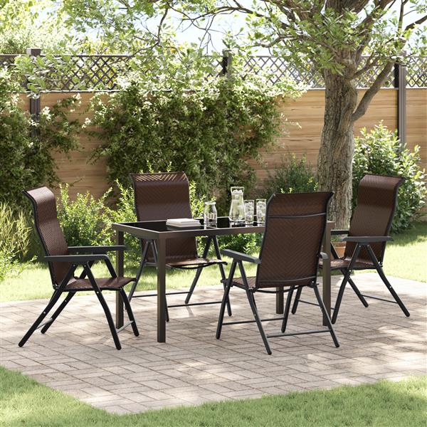 Grote foto vidaxl tuin eetset 5 pcs bruin poly riet tuin en terras tuinmeubelen