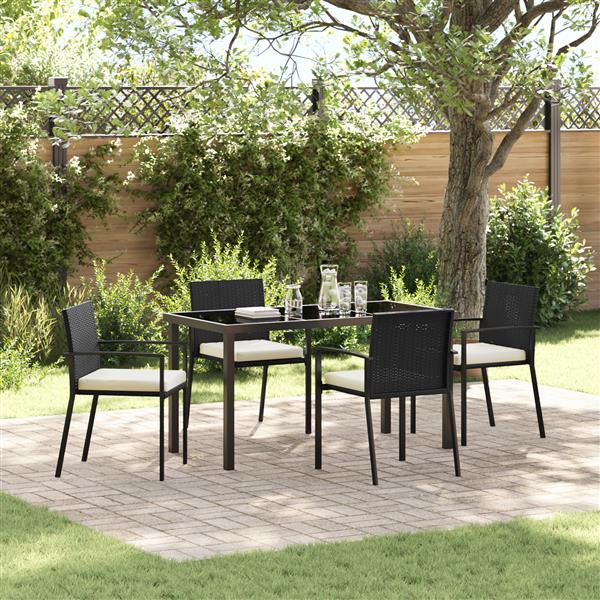 Grote foto vidaxl tuin eetset 5 pcs zwart poly riet tuin en terras tuinmeubelen