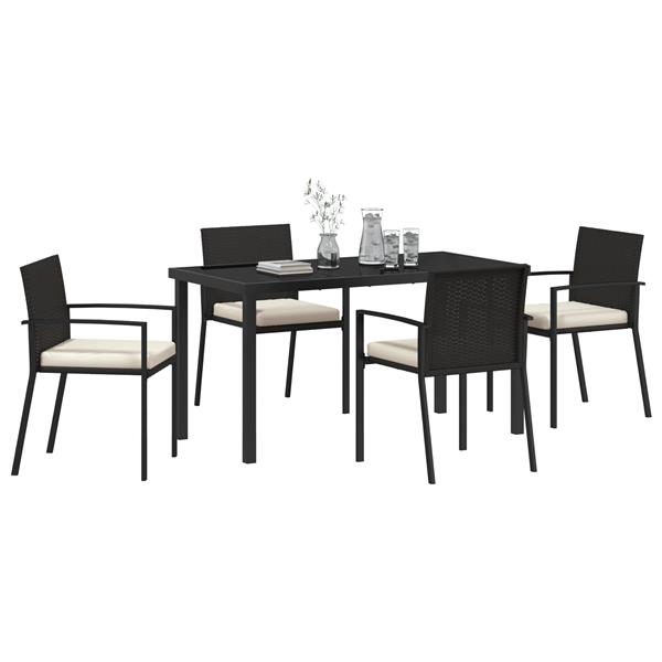 Grote foto vidaxl tuin eetset 5 pcs zwart poly riet tuin en terras tuinmeubelen