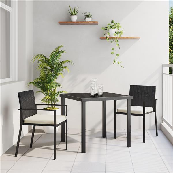 Grote foto vidaxl tuin eetset 3 pcs zwart poly riet tuin en terras tuinmeubelen