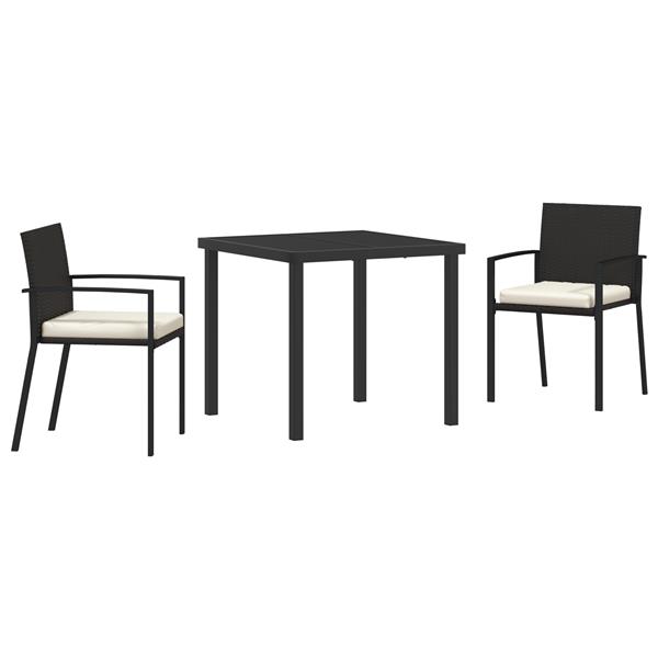 Grote foto vidaxl tuin eetset 3 pcs zwart poly riet tuin en terras tuinmeubelen