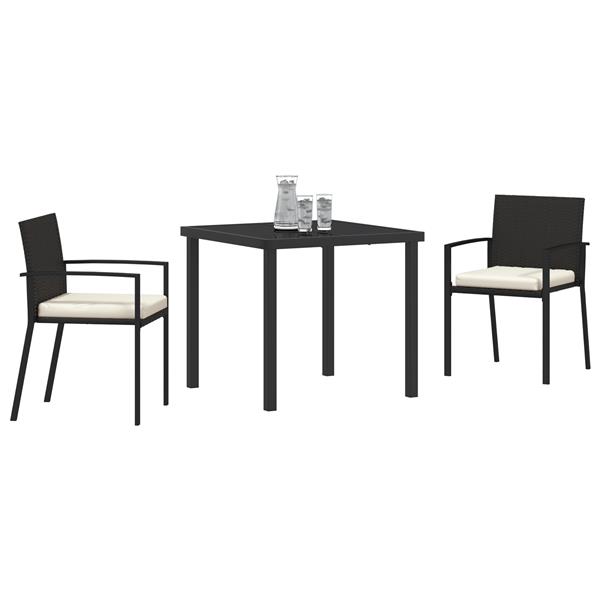 Grote foto vidaxl tuin eetset 3 pcs zwart poly riet tuin en terras tuinmeubelen