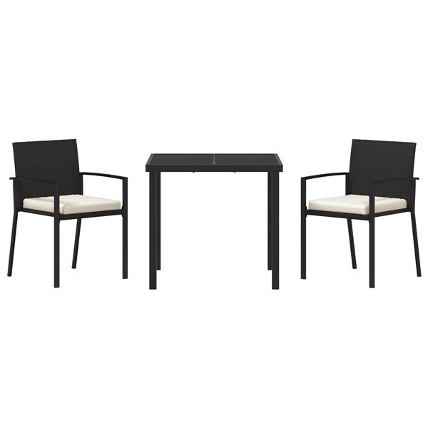 Grote foto vidaxl tuin eetset 3 pcs zwart poly riet tuin en terras tuinmeubelen