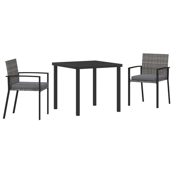 Grote foto vidaxl tuin eetset 3 pcs grijs poly riet tuin en terras tuinmeubelen